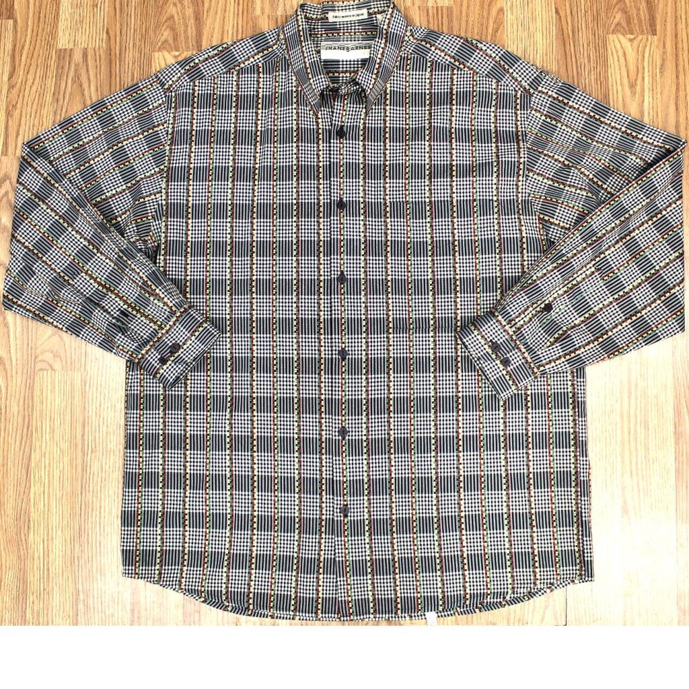 VTG JHANE BARNES REGULAR FIT 100% COTTON SHIRT STRIPED/GINGHAM PLAID MEDIUM, M - Picture 2 of 4